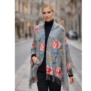 Grey Pink Rose Chain Print Ultra Soft Scarf Wrap NWT